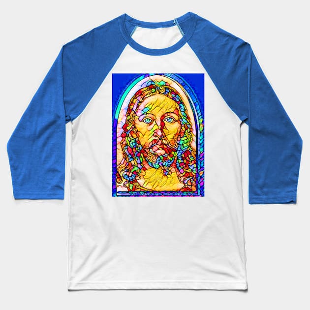 Jesus Stained Glass Baseball T-Shirt by danieljanda